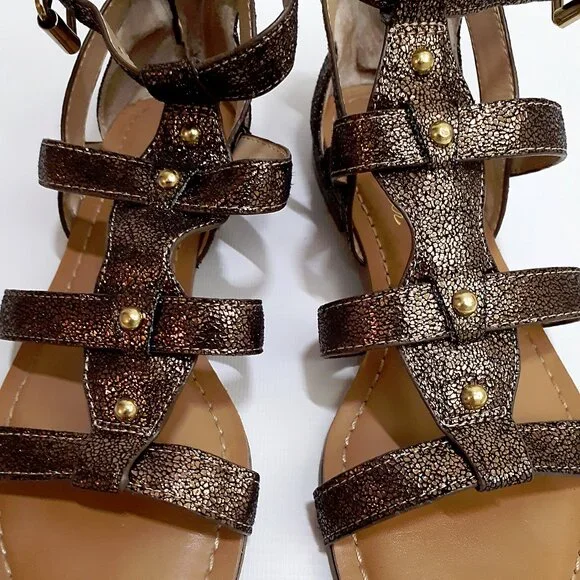 MARC FISHER Gladiator Sandals in Metallic Bronze Glitter with Gold Hardware - Picture 7 of 12
